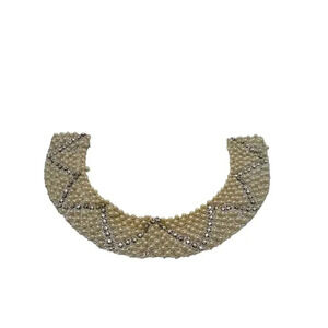 Rhinestone Faux Pearls Beaded Statement Collar Choker Necklace Silver Tone VTG